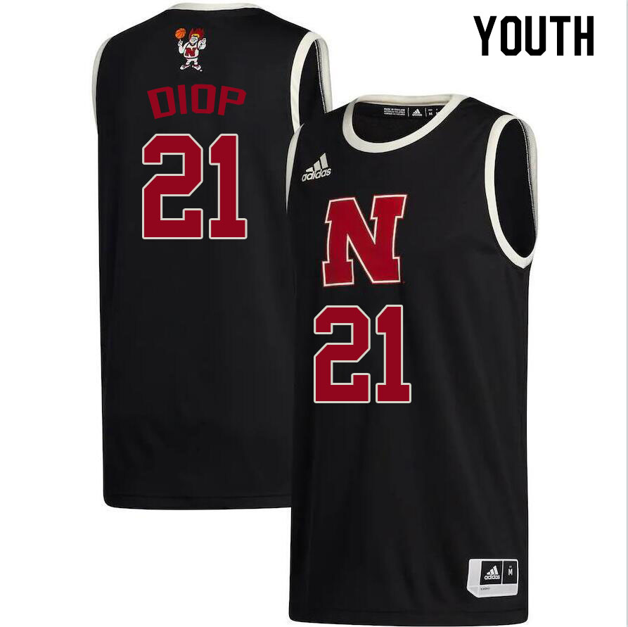 Youth #21 Matar Diop Nebraska Cornhuskers College Basketball Jerseys Stitched Sale-Black